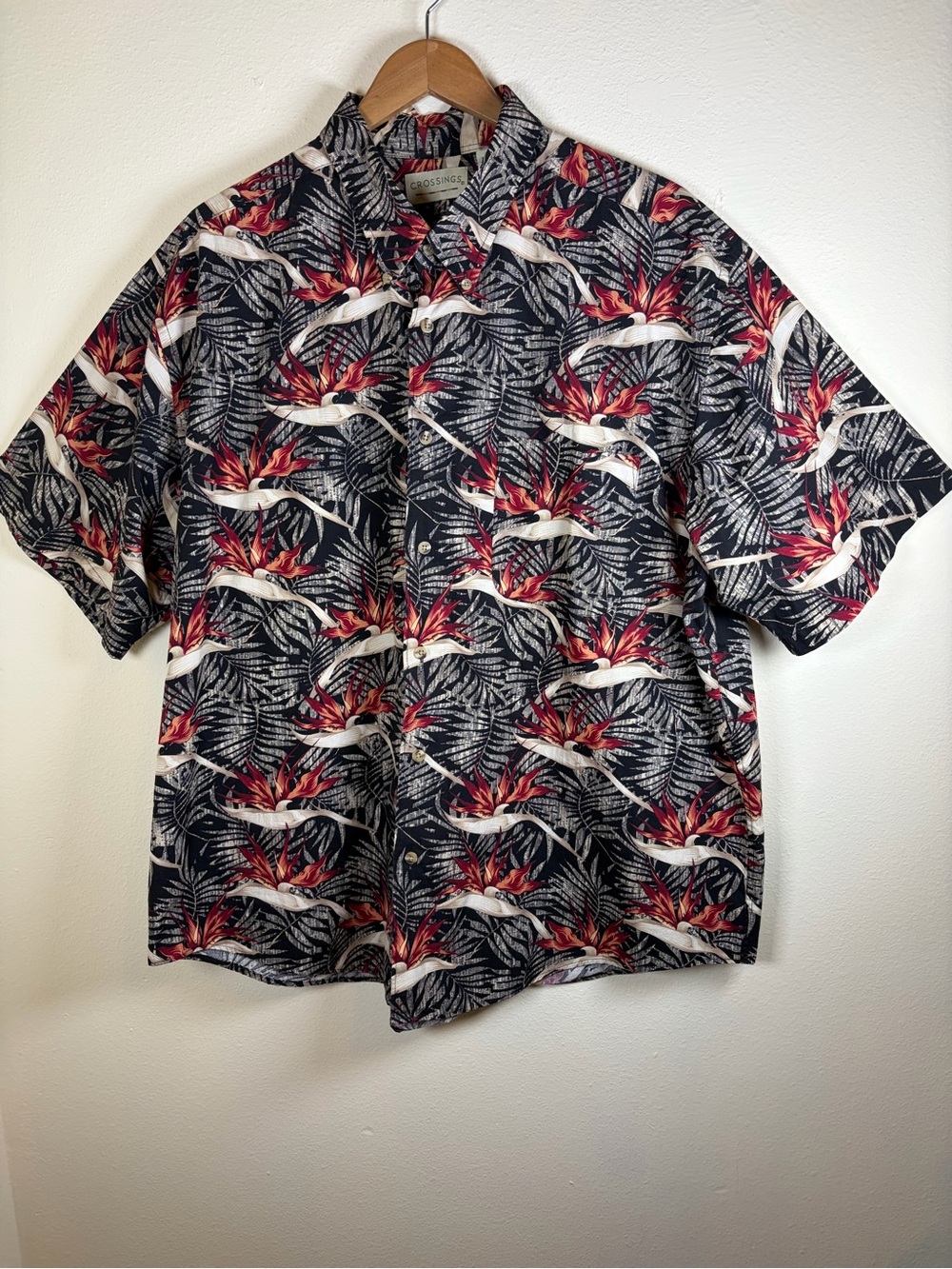 Crossings Hawaiian Shirt XXL Birds of Paradise Tropical Button Up 100% Cotton